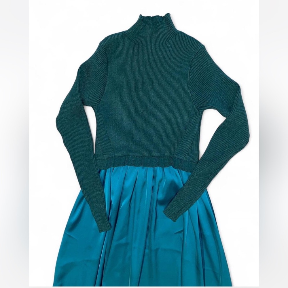 Green Knit and Satin Dress